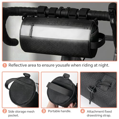 Urban Roll E-bike Handlebar Bag Waterproof Bicycle Front Bag for Mountain Multiuse Crossbody Hand Bag (Black, Medium) - color: Black, size: Medium