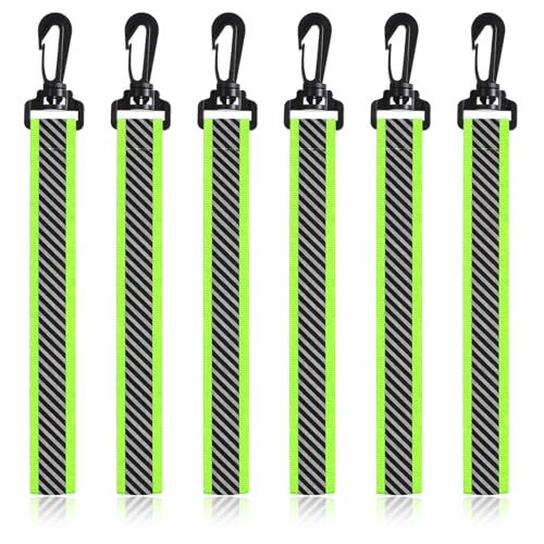 6Pcs Reflective Straps, Green Reflective Backpack Tags Glow in The Dark Keychain Safety Night Reflector Pendants for Backpack Clothes Walking Cycling Dog Collar Camping Bicycle