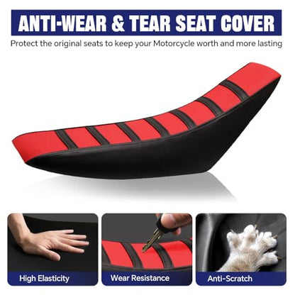 PIT66 Motorcycle Soft Leather Seat Cover, Compatible with Honda CR125R CR250R CR500R CR80R CRF100F CRF125F CRF150F (Red) - color: Red