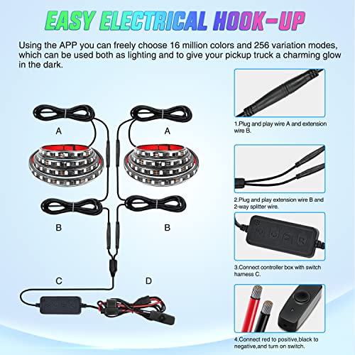 Nilight Truck Bed Light Strip RGB-IC LED Bar for Pickup Multi Dream Color DIY Music Synchronous with APP and RF Remote Control 2PCS 60 inch Cargo Lighting - color: 2Pcs 60Inch RGBIC Bed Strip w/Remote+APP