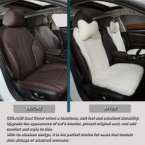 OGLAND 2 Pack Fluffy Fuzzy Fur Sheepskin Car Seat Covers for Universal Auto Plush Seat Cushion Accessories (White) - color: White