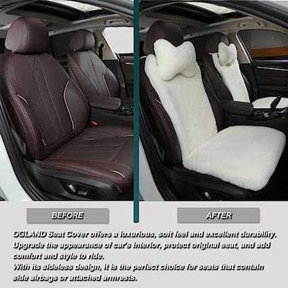 OGLAND 2 Pack Fluffy Fuzzy Fur Sheepskin Car Seat Covers for Universal Auto Plush Seat Cushion Accessories (White) - color: White
