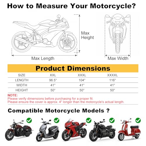 Full Enclosed Motorcycle Cover, 210D Oxford Waterproof with Lock & Anti-Slip Pad, 96.5x41x50 All-Weather Protection for Outdoor/Indoor Storage, Sun Rain Dust Resistant - size: 96.5x41x50"