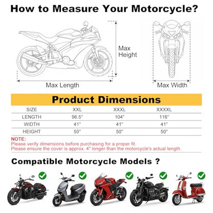 Full Enclosed Motorcycle Cover, 210D Oxford Waterproof with Lock & Anti-Slip Pad, 96.5x41x50 All-Weather Protection for Outdoor/Indoor Storage, Sun Rain Dust Resistant - size: 96.5x41x50"