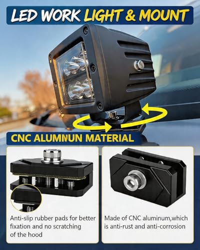 LED Light Bar Mounting Brackets A Pillar Ditch Light Bracket Extensions | Steel Cowl Pod Light Mounting Brackets No Drilling Universal Hood Light Mounting Brackets Adjustable Aluminum Alloy - color: Hood Mount + 2PCS Ditch Light Bracket Extensions