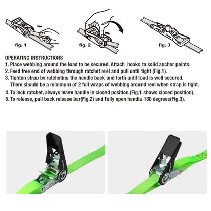 XSTRAP STANDARD Ratchet Tie Down Straps 4 Pk 10 Ft- 300 Lbs Load Cap- 900 Lbs Break Strength-Cargo Straps for UTV, ATV, Pickup,Truck, Moving Appliances, Lawn Equipment, Neon Green - color: Green, size: 4pk 1inchx10ft
