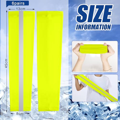 Funtery 6 Pairs UV Arm Sleeves for Men Women Sun Protection Cooling Arm Cover High Visibility for Basketball Outdoor Sports - style: Fluorescent Yellow