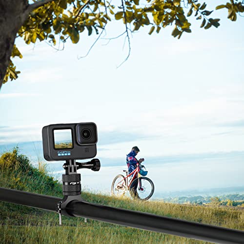 HSU Aluminum Bike Bicycle Handlebar Mount for GoPro Hero 13/12/11/10/9/8/7/6/5/4 Session AKASO Campark and Other Action Cameras, 360 Degrees Rotary Mountain Bike Rack Mount (Black) - color: Black