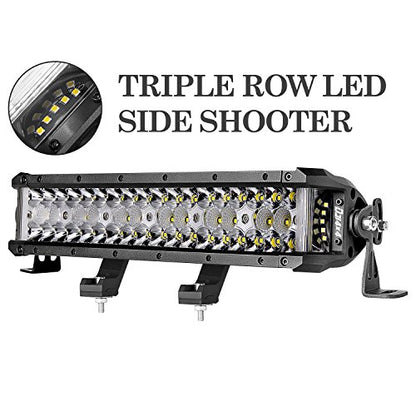 13.5 Inch LED Light Bar, 174W Side Shooter Triple Row LED Pods Off Road Bumper Bar Spot Flood Combo Driving Fog Lights for Trucks ATV UTV SUV Pickup Boat Tractor - size: 13.5 Inch