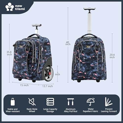 NEW TILAMI 20" Rolling Backpack for Teens Adults, Climbing Stairs Waterproof Backpack with Wheels for School Business Trave Camping with Laptop Compartment, Fit 17 Inch Laptop, Grey Stone - color: Grey Stone