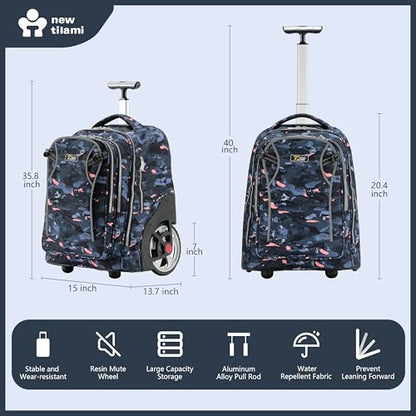 NEW TILAMI 20" Rolling Backpack for Teens Adults, Climbing Stairs Waterproof Backpack with Wheels for School Business Trave Camping with Laptop Compartment, Fit 17 Inch Laptop, Grey Stone - color: Grey Stone