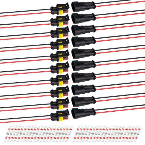 TMH 2 Pin Connector 22 AWG - 2 Wire 10 cm. Waterproof Connectors Electrical Connectors Male and Female Way with Heat Shrink Tubing for Car Truck Boat Wire Connection (10 Sets) - size: 2 Pin - 10 Sets