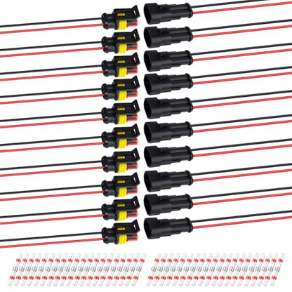 TMH 2 Pin Connector 22 AWG - 2 Wire 10 cm. Waterproof Connectors Electrical Connectors Male and Female Way with Heat Shrink Tubing for Car Truck Boat Wire Connection (10 Sets) - size: 2 Pin - 10 Sets
