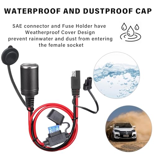 12AWG SAE to Motorcycle Female Cigarette Lighter Socket,12V-24V Heavy-Duty Extension Cable for Universal SAE Quick Connection Battery Chargers &Accessories (0.6m) - size: 2 Feet