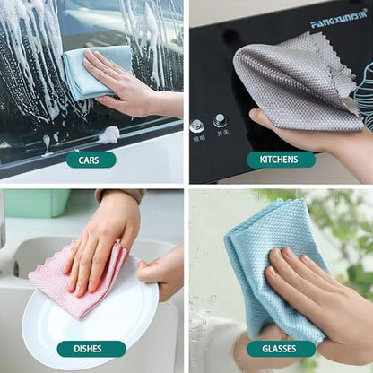 Fish Scale Microfiber Cleaning Cloth Steak Free Glass Window,Car,Mirror,Screen,Windshield, Lint-Free Shower Stainless Steel Cleaner Cloths, Drying Polishing Dish Kitchen Towels, 8 Pack, 15.7"x11.8"