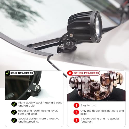 Ditch Light Brackets Hood Mount - 2PCS Universal LED Light Bar Mounting Brackets Hood Hinge Pillar Pod Fog Light Mounts Clamp M6 for Car Truck Off-Road Accessories No Drilling CNC Aluminum Black