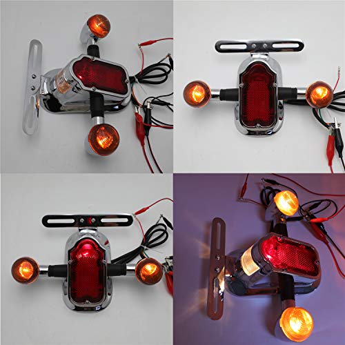 HTTMT- Motorcycle Chrome Smoke Metal Tombstone Brake Tail W/Light Signal Compatiable With Big Twin Motorcycle Bike [P/N: XH3118B-A-01-CD+SK] - color: Smoke