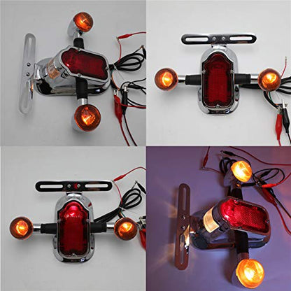 HTTMT- Motorcycle Chrome Smoke Metal Tombstone Brake Tail W/Light Signal Compatiable With Big Twin Motorcycle Bike [P/N: XH3118B-A-01-CD+SK] - color: Smoke