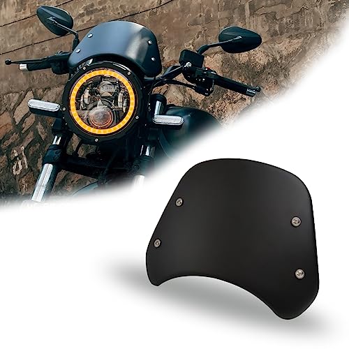 Metal Universal Motorcycle Windshield Wind Deflector Windscreen Front Flyscreen with Mount for Motorbike 5"-7" LED Headlight