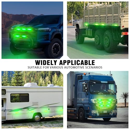 WINECO 8PCS LED Strobe Lights 12V Sync Feature Green 12LED Emergency Hazard Warning Lights with Strobe Controller for Trucks Vehicles ATV RV Cars Van - color: Green