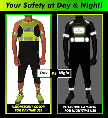 FREEMOVE Reflective Vest - Running Gear + 2 Bands & Bag/Ultralight & Comfy Safety Vests for Running, Walking, Cycling - size: Small