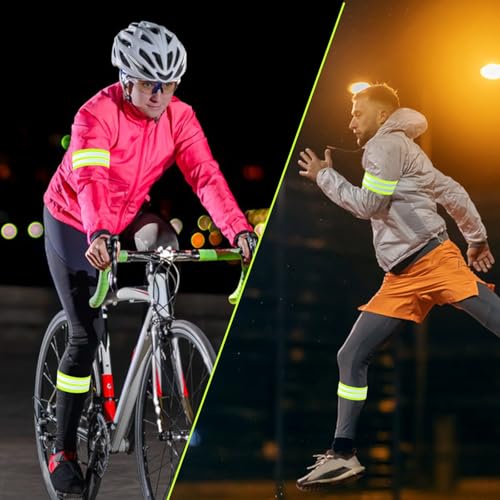 4 Pack Reflective Bands, Adjustable Reflective Running Gear Safety Reflector Tape Straps, Elastic High Visibility Arm Wrist Ankle Leg Straps for Night Running, Cycling,Walking (Green)