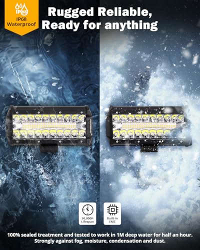 Auxbeam 6 Modes Amber White Series 7" 300W LED Light Bar, Flashing Strobe LED Pods Spot Flood Combo, Dual Color Amber Fog Lights for Jeep, Car, Motorcycle, ATV, UTV, SUV, Pair - color: 7"
