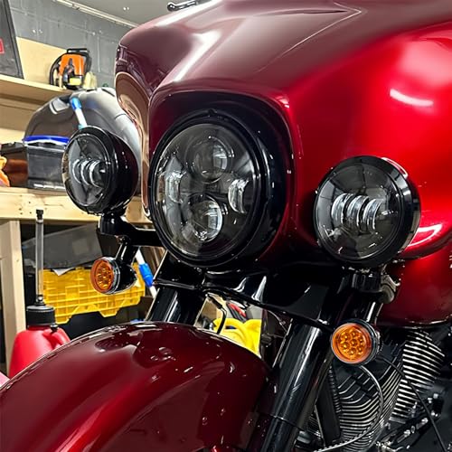 XFMT Motorcycle 4.5" Auxiliary Spot Fog Light LED Turn Signal Light W/Bracket For Harley Touring Road King 1994-Later Electra Glide 1997-Later Street Glide FLHX 2006-Later, Black - color: Black
