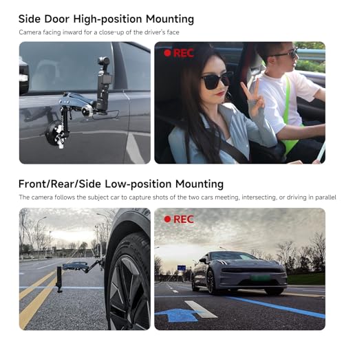 Movmax Blade Arm for DJI Pocket 3, Insta 360, and GoPro Hero 12 Cameras with N2 Arm Technology and Universal Locking Screw - style: Car Suction Cup Kits