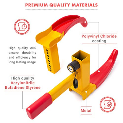 VaygWay Security Tire Clamp Wheel Lock- 2 Pk Heavy Duty Security Metal Boot Stabilizer Anti Theft Wheel Chock Lock Car Trailer Wheel-Security Travel Locking Claw for Car Van - color: 2 Pack Red/Yellow