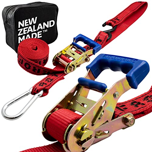 AEROFAST Loadfast Ratchet Tie Down Straps for Motorcycles | 1.5" x 8" Heavy Duty Dirt Bike Tie Down Straps with Soft Loop & Safety Carabiner | 2,600lbs (2 Pack) Red Color - color: Red