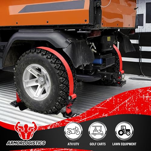 Wheel Chock Tie Down Kit, 4 Pack Heavy Duty Trailer Tire Straps Kit for ATV, UTV, Lawn Mower, 4,400lb Max Break Strength - color: Red, size: 4 Pack