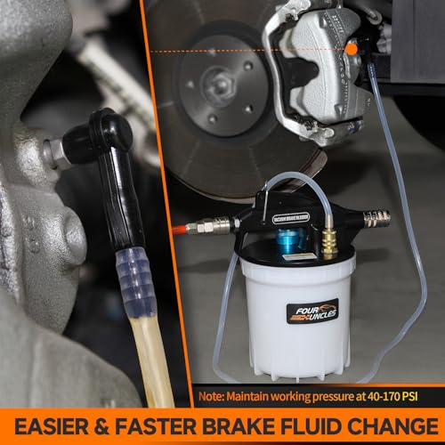 FOUR UNCLES Brake Bleeder Vacuum Pump Kit - Pneumatic Brake Fluid Extractor with 1L Refilling Bottle for Brake Fluid Bleeding, One-Person Operation - size: 2L