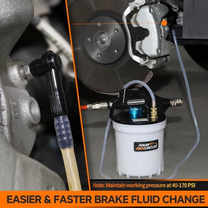 FOUR UNCLES Brake Bleeder Vacuum Pump Kit - Pneumatic Brake Fluid Extractor with 1L Refilling Bottle for Brake Fluid Bleeding, One-Person Operation - size: 2L