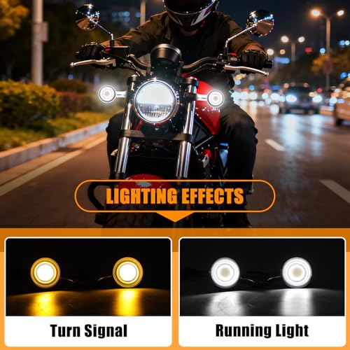 DREAMIZER Motorcycle Led Turn Signal Lights 2x, Bullet Blinker Motorcycle Front Turn Signal Light Compatible with Harley Honda Yamaha Kawasaki (Chrome/Yellow-White light) - color: B-Front/Chrome shell + yellow-white light