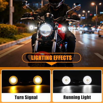 DREAMIZER Motorcycle Led Turn Signal Lights 2x, Bullet Blinker Motorcycle Front Turn Signal Light Compatible with Harley Honda Yamaha Kawasaki (Chrome/Yellow-White light) - color: B-Front/Chrome shell + yellow-white light
