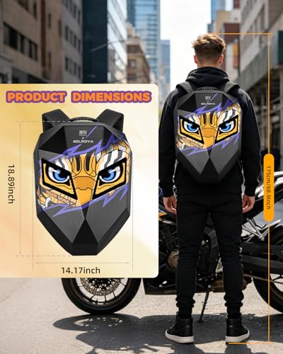 TIGER DONG 19-Inch LED Motorcycle Knight Backpack, App-Controlled DIY,Expandable Hard Shell Helmet Bag with Laptop Compartment, Riding Travel Backpack - color: Yellow and Black