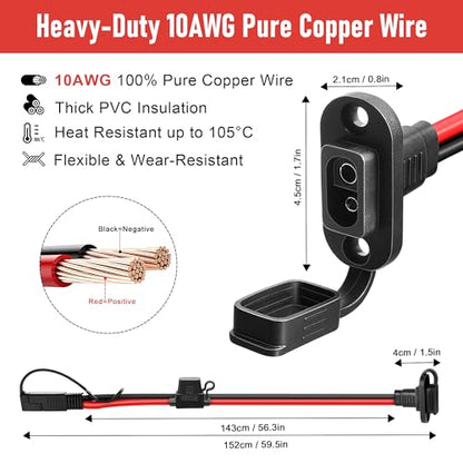 SAE Connector 5FT 10AWG, SAE Battery Quick Connect Plug Waterproof Extension Cable for Solar Panel, Street Glide, Road Glide, Motorcycle Charging Port Upgrade, RV, Solar Generator Battery Charger - size: 5FT