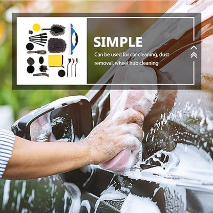 23 Pcs Car Detailing Brush Set with Wheel Hub Cleaner and Car Interior Duster, Multi-Function Auto Cleaning Kit for Tires, Wheels, and Motorcycle Chain Maintenance