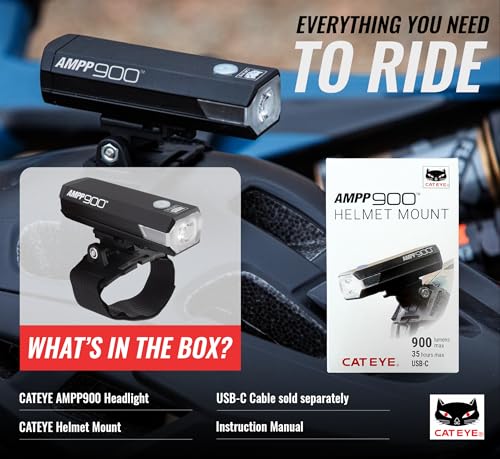 CATEYE AMPP USB Rechargeable Bike Light – High Visibility Super Bright OptiCube™ Headlight for Commuters, Road Cyclists & Mountain Bikers, Day & Night Riding Modes, IPX4 Waterproof, Tough & Durable - style: Ampp900 Helmet Mount