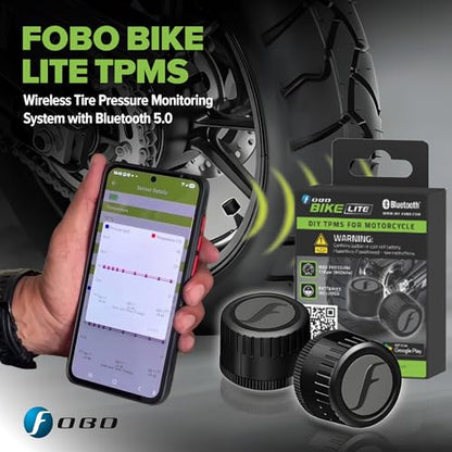 FOBO Bike LITE Wireless Tire Pressure Monitoring System (TPMS) – Bluetooth 5.0 Tire Pressure Sensor | Real-Time Tire Pressure Monitoring | Easy QR App Setup | iOS & Android Compatible TPMS Sensors