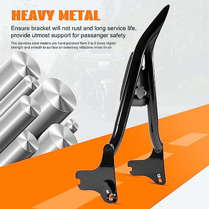 Tall Sissy Bar For Harley Touring Models 25" Detachable Rear Passenger Backrest Quick Release Compatible With Road King Road Glide Street Glide Electra Glide Road King 1997-2008 - color: Black-One Pice Fit '97-'08