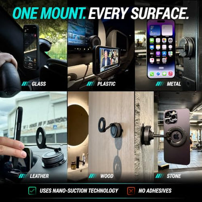 CARMOUNT Clutch-X™ Black – Vacuum Phone Mount Suction Cup Car Phone Holder for iPhone, Window Phone Mount for Travel, 360° Vacuum Magnetic Phone Holder for Car, Magnetic Phone Holder with Suction Cup - color: Black