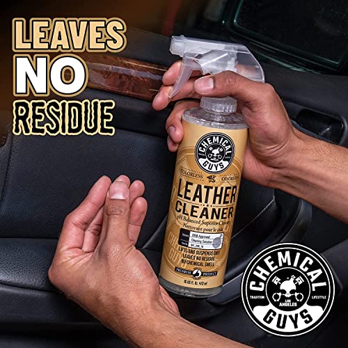 Chemical Guys SPI410 Leather Cleaner and Conditioner Bundle with ACC_S95 Long Bristle Horse Hair Leather Cleaning Brush, Safe for Car, Home, Office, & More (3 Item Bundle with 2-16 fl oz Bottles) - style: 16 Fl Oz KIT + BRUSH