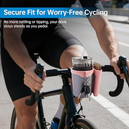 3-in-1 Bike Cup Holder with Cell Phone Keys Hook -Universal Water Bottle Holder for Walker/Wheelchair/Stroller/Scooter, Fits 0.87" Round Handlebar and 2.7" Cup Base,Gray Pink - color: grey pink