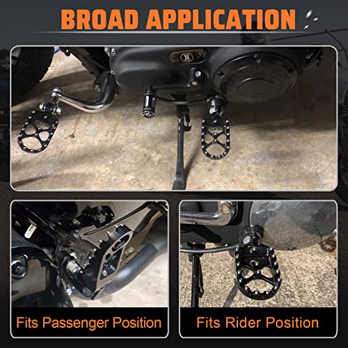StarknightMT CNC Wide Fat Footpegs 360° Roating MX Foot Pegs Chopper Bobber Style Compatible with Dyna Fatboy Sportster Iron 883 (Black) - color: Black