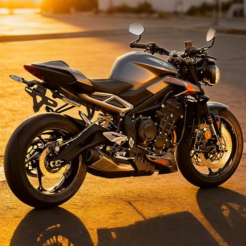 Motorcycle License Plate Bracket for Street Triple 765 R 765 RS 2020 2021 2022 2023 2024 2025 2026, Fender Eliminator With LED Light, Motorcycle Tail Tidy License Plate Holder Mount