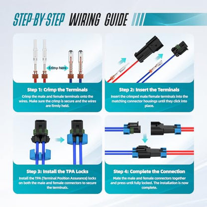 2 Pin Weather Pack Connectors Kit 5 Sets Automotive Waterproof Electrical Connectors with Blue Secondary Lock Sealed Male Female Terminals and Heat Shrink Tubing for 14-12 AWG - size: 2pin 5sets/14-12AWG