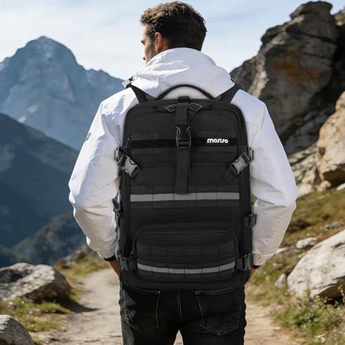 MOSISO Large Capacity Motorcycle Backpack for Men, Expandable Motorcycle Helmet Backpacks with USB Charging Port&Laptop Compartment, Tactical Backpack for Outdoor Cycling Riding Traveling, Black