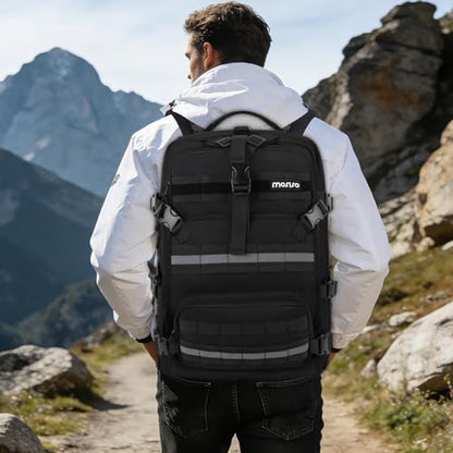 MOSISO Large Capacity Motorcycle Backpack for Men, Expandable Motorcycle Helmet Backpacks with USB Charging Port&Laptop Compartment, Tactical Backpack for Outdoor Cycling Riding Traveling, Black